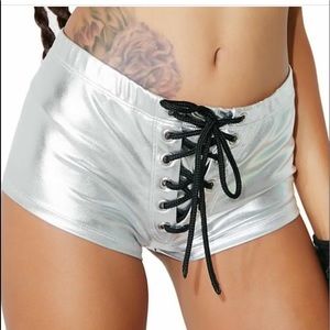 Club exx metallic lace up rave shorts dollskill